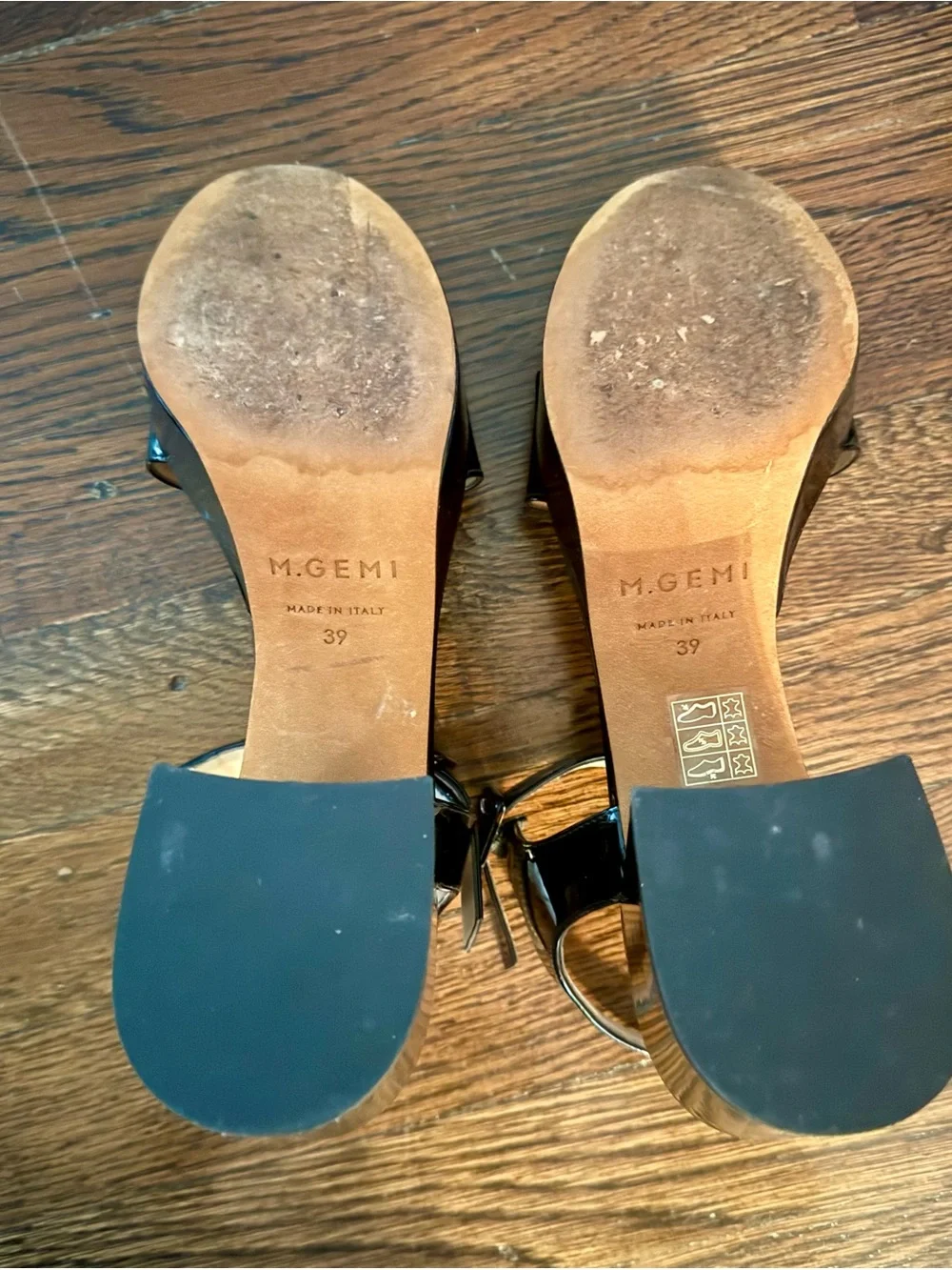 M Gemi The Lizza Nuova Black Patent Platform Block Heel Sandals